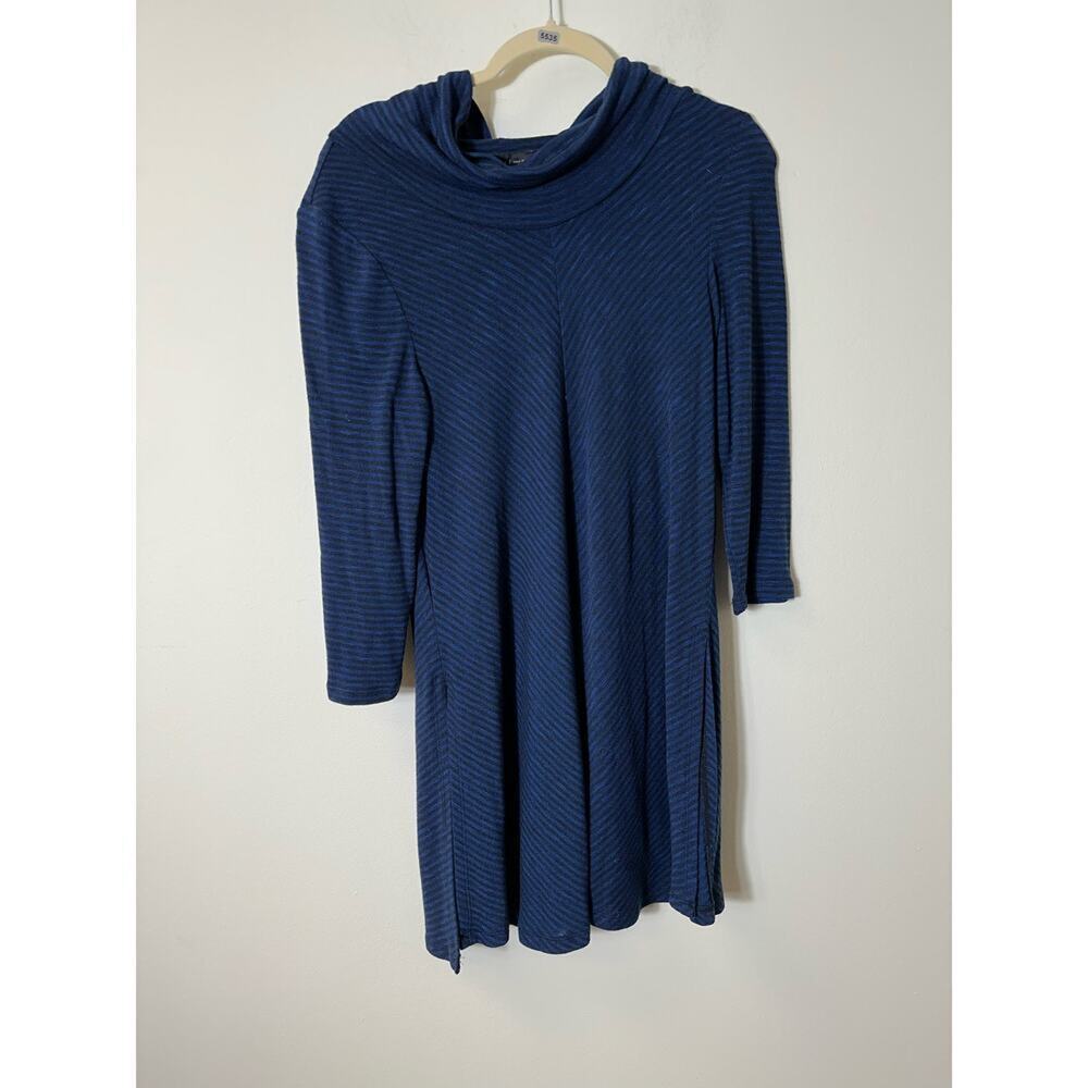 Joan Vass Blue Striped Turtleneck Sweater Dress Medium